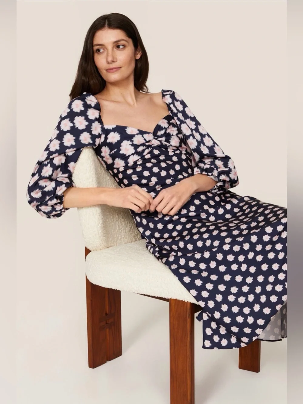 SACHIN & BABI Melody Navy Floral Long sleeve midi Dress